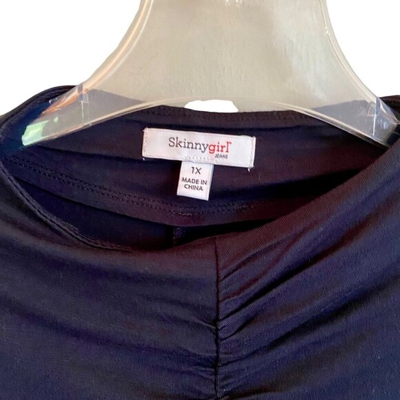 Skinnygirl Marisol Black Long Sleeve Stretch Jersey Knit Shirred Top Size 1X NEW - Picture 6 of 11